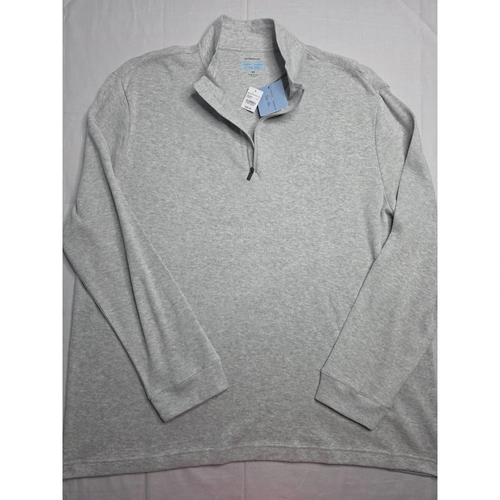 Joseph Abboud Sweater Men's 2X Gray Tight Knit Mock Neck Long Sleeve Quarter Zip